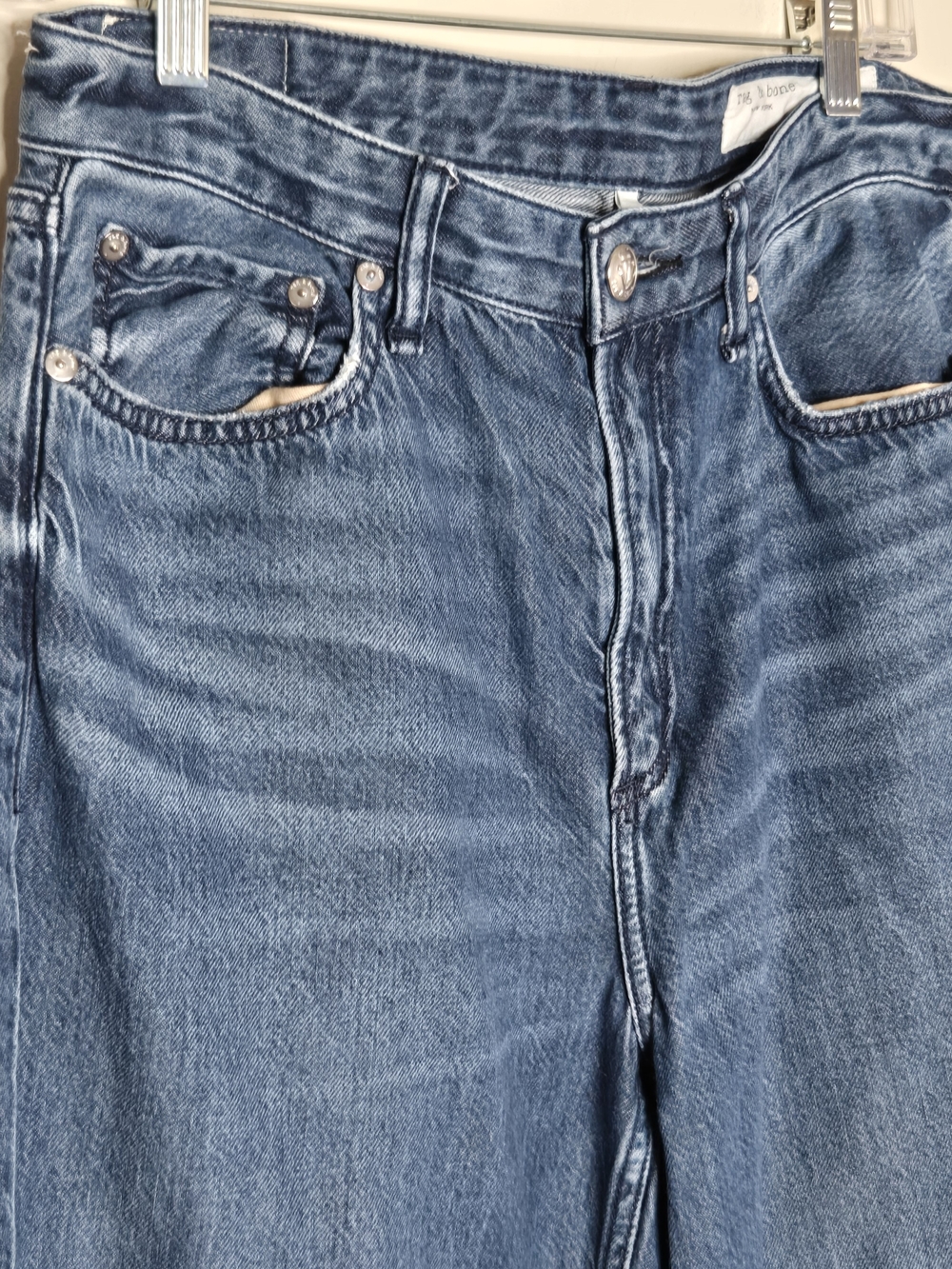 Rag & Bone Logan Mid Rise Wide Leg Jeans Size 29 Medium Wash Raw Hem Relaxed - Picture 3 of 9